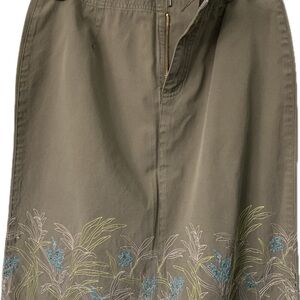 Liz Claiborne Olive green Cotton Skirt with Blue Embroidery